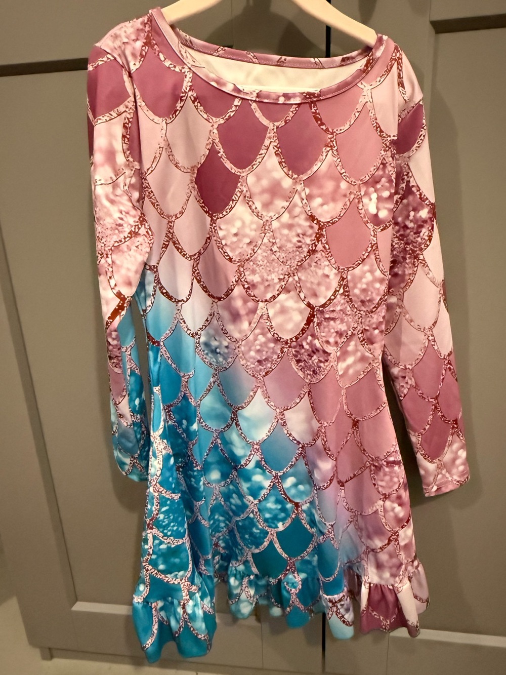 Pink & Teal Mermaid Scale Long Sleeve Dress